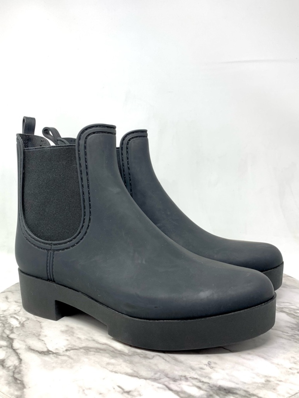 Jeffrey Campbell Matte Black Rubber Chelsea Platform Rain Boots 10 Lug Sole